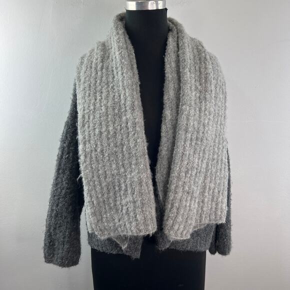 Simply Natural Gray Double Boucle Sweater Alpaca Open Front Dolman Sleeves O/S - Picture 2 of 6